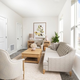 Beautiful living spaces with natural lighting room with couch chairs and picture on the wall