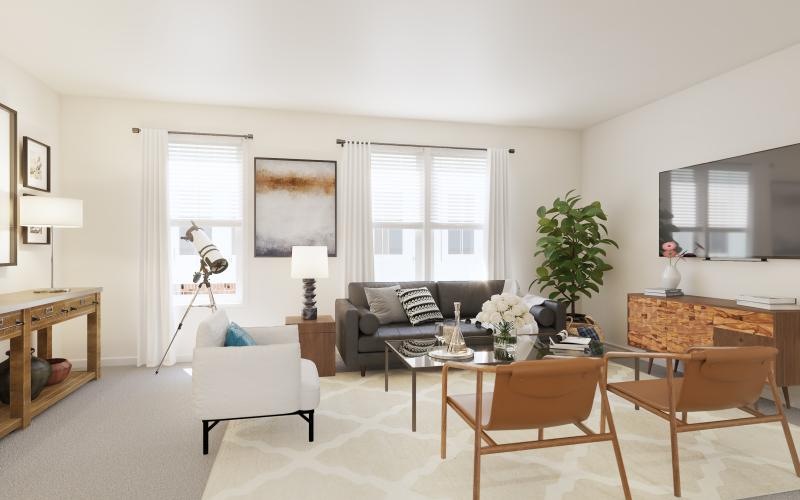 a living room with a large window