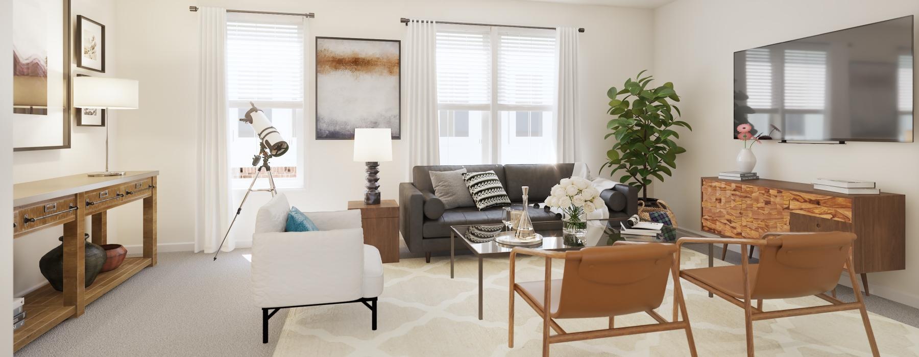 a living room with a large window